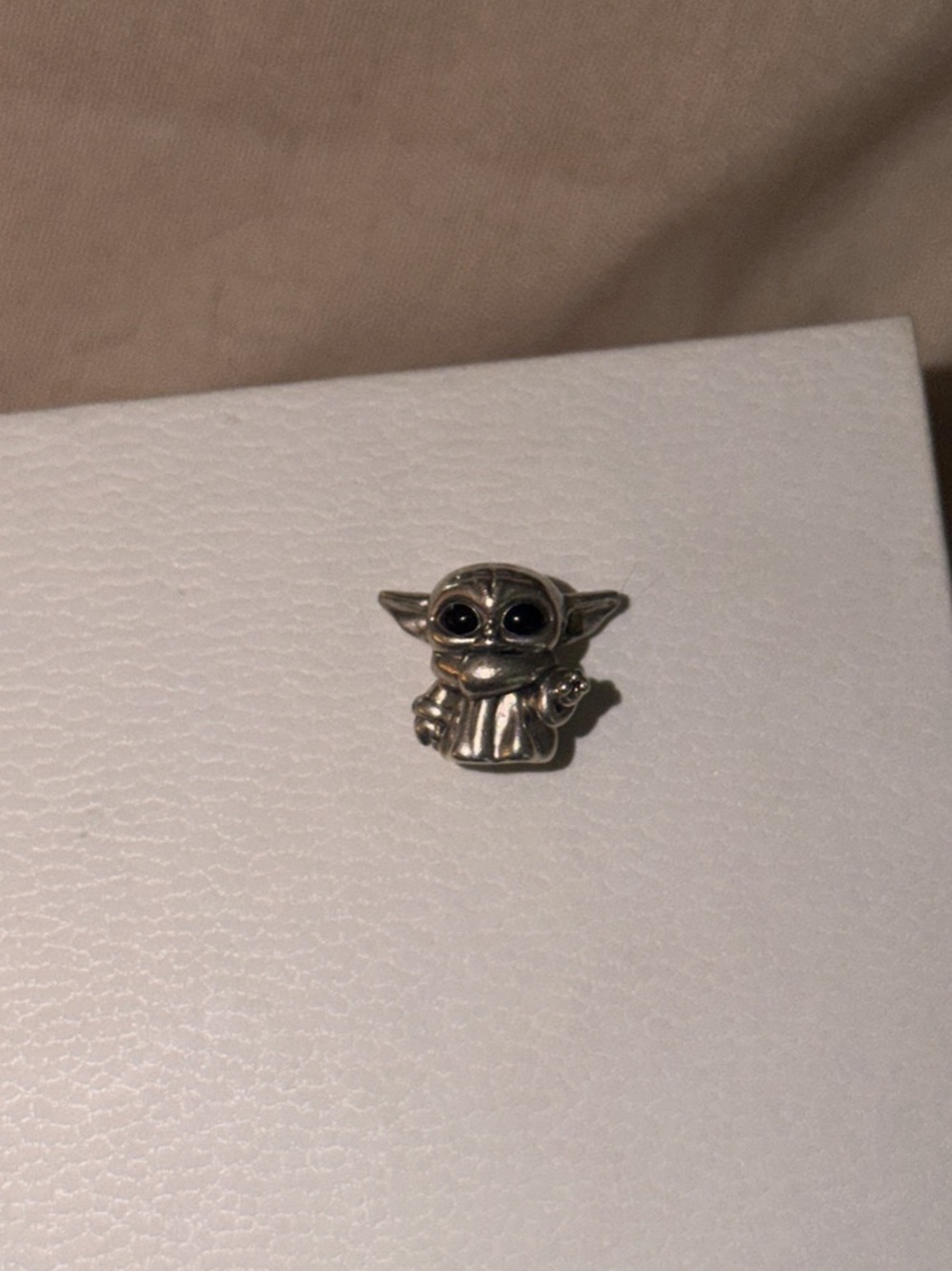Silver Baby Yoda Charm Pendant - Black Eyes